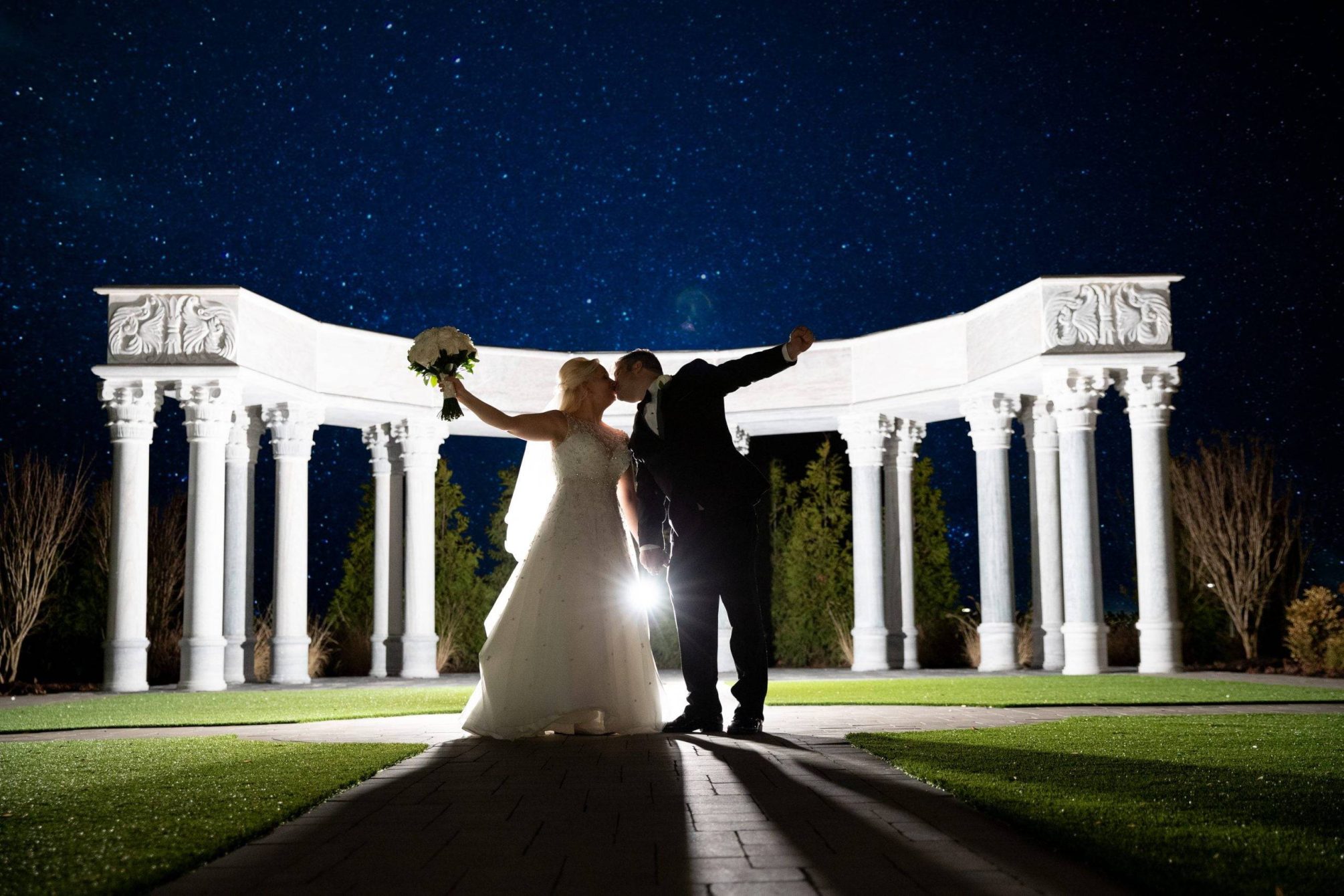 Meadow Wood bride and groom at night