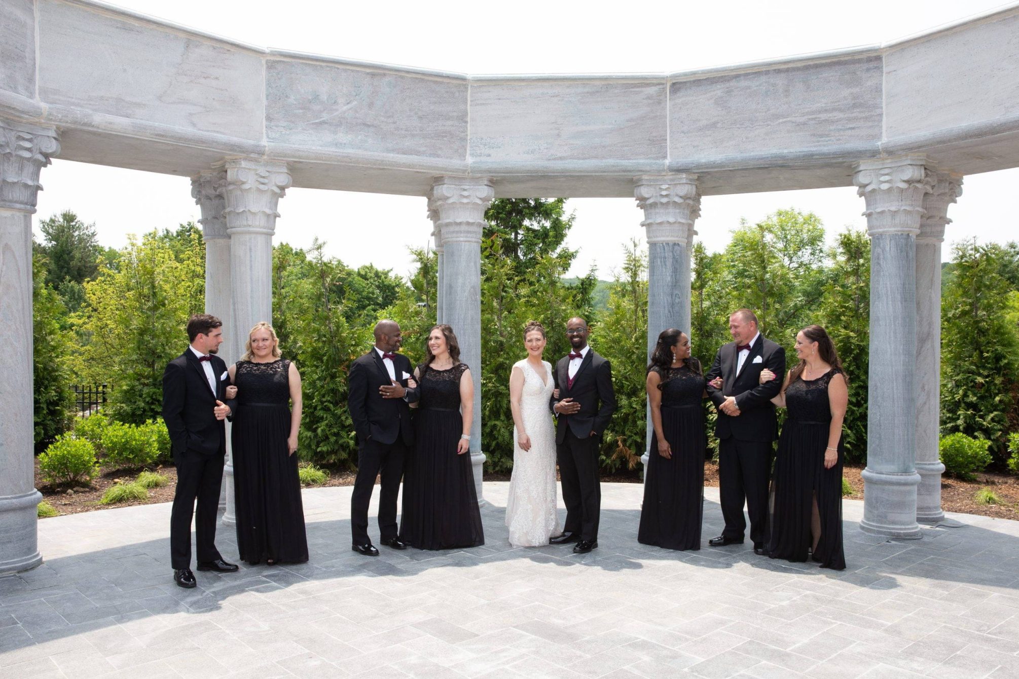 Meadow Wood wedding party outside by columns
