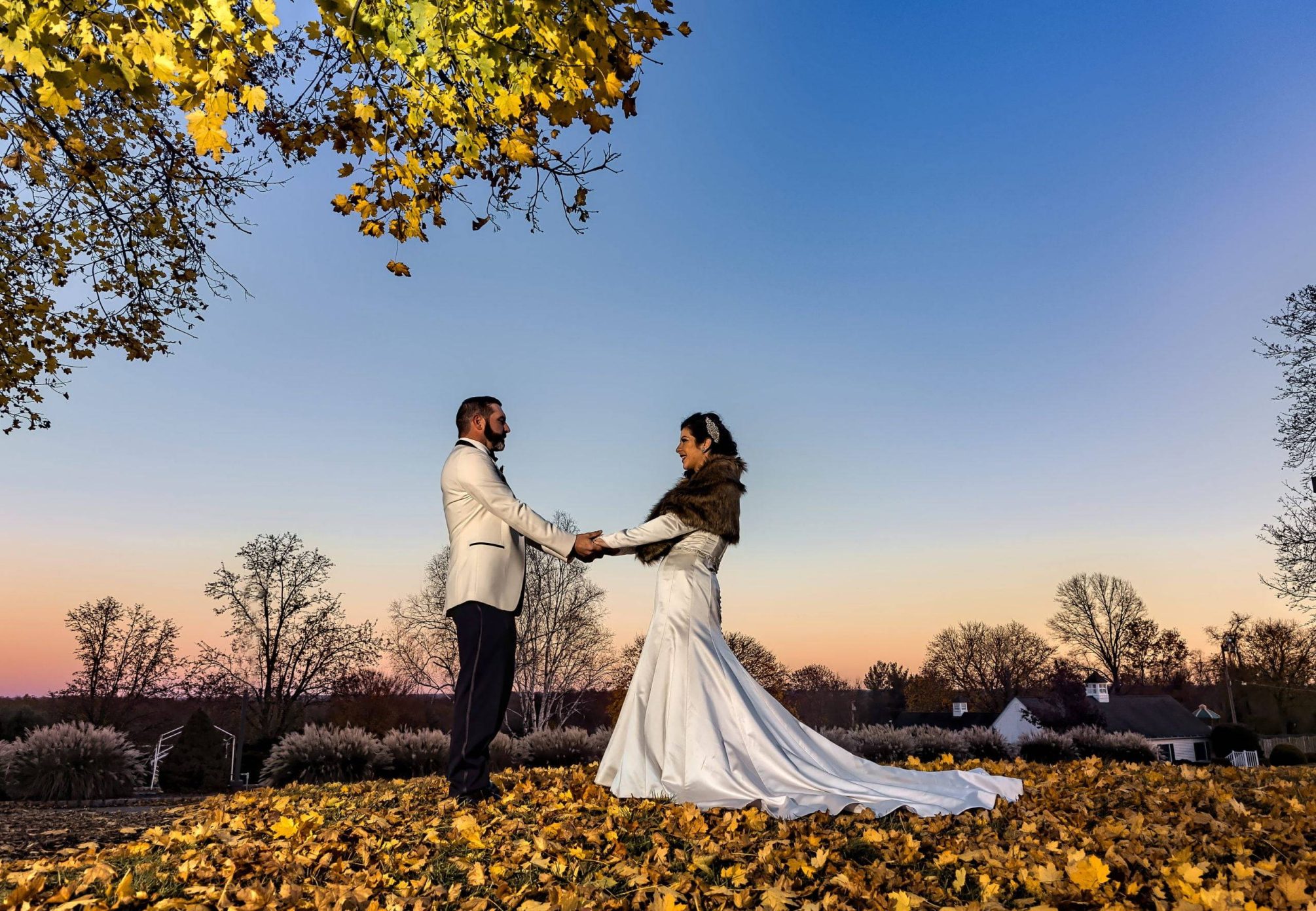Basking Ridge CC bride and groom autumn wedding