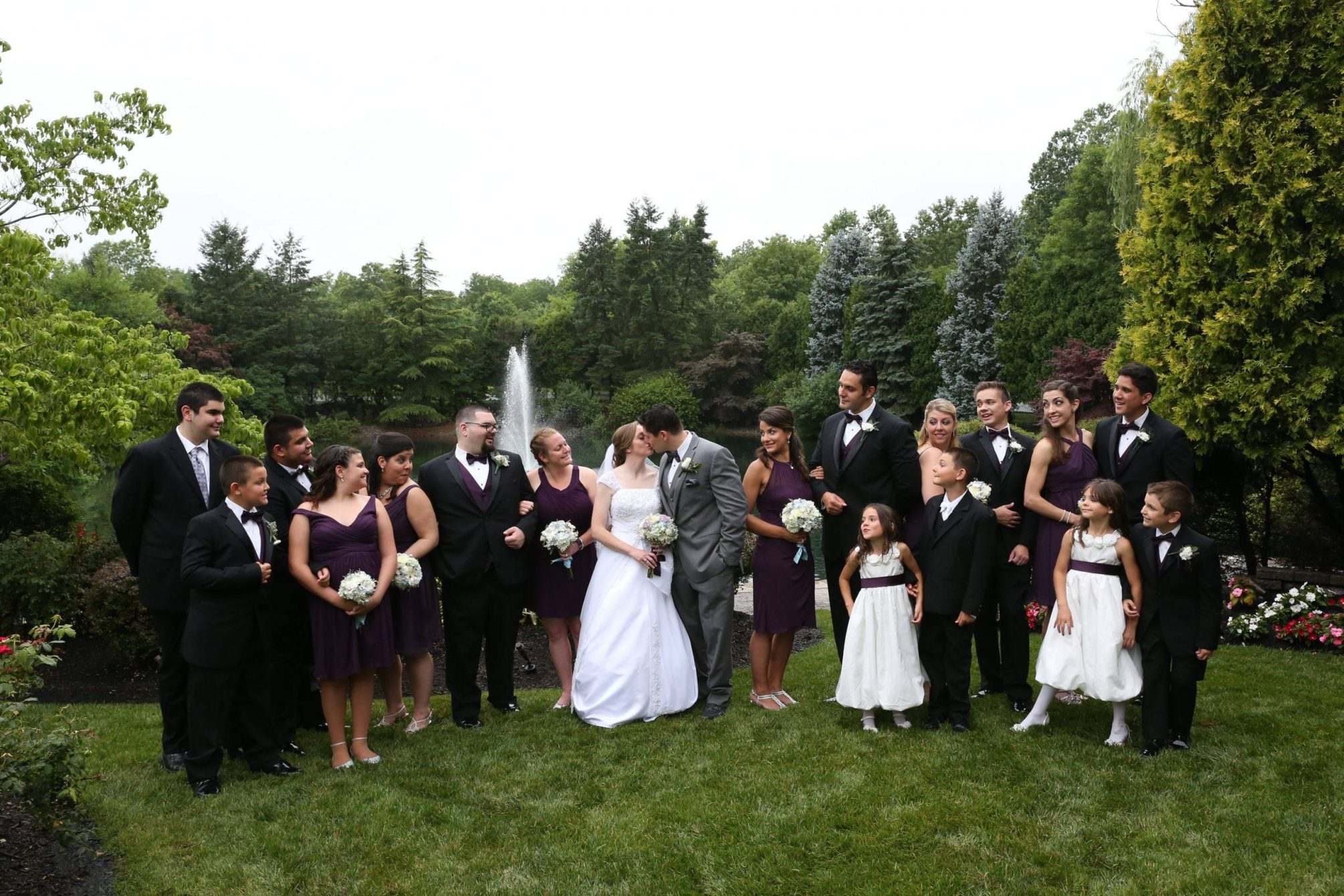 Bridgewater Manor wedding party by fountain